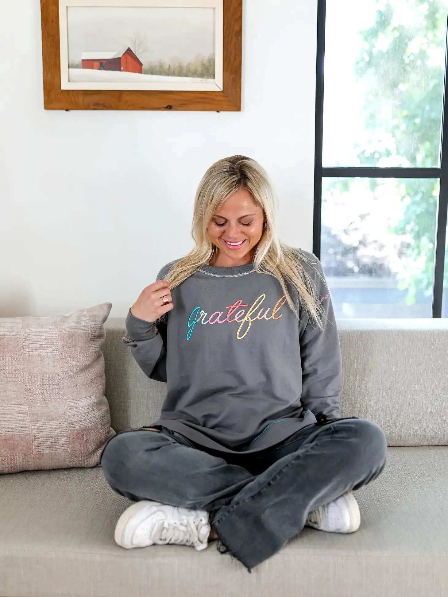 Grateful Embroidery Stitch Sweatshirt