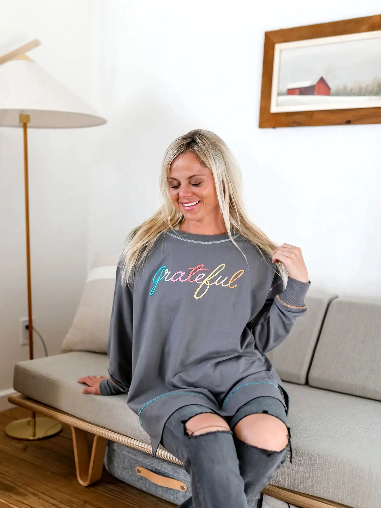 Grateful Embroidery Stitch Sweatshirt