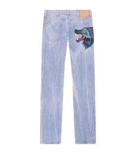 Gucci Wolf Patch Marbled Cotton Denim Jeans