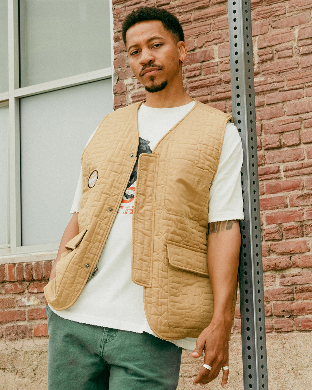 HTG Quilted Mens Vest - Brown