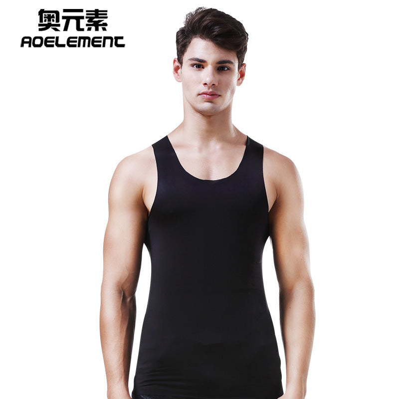 Ice silk seamless fitness summer slim tight men's vest