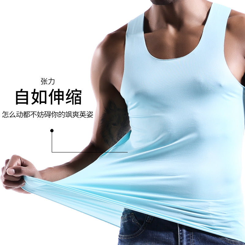 Ice silk seamless fitness summer slim tight men's vest