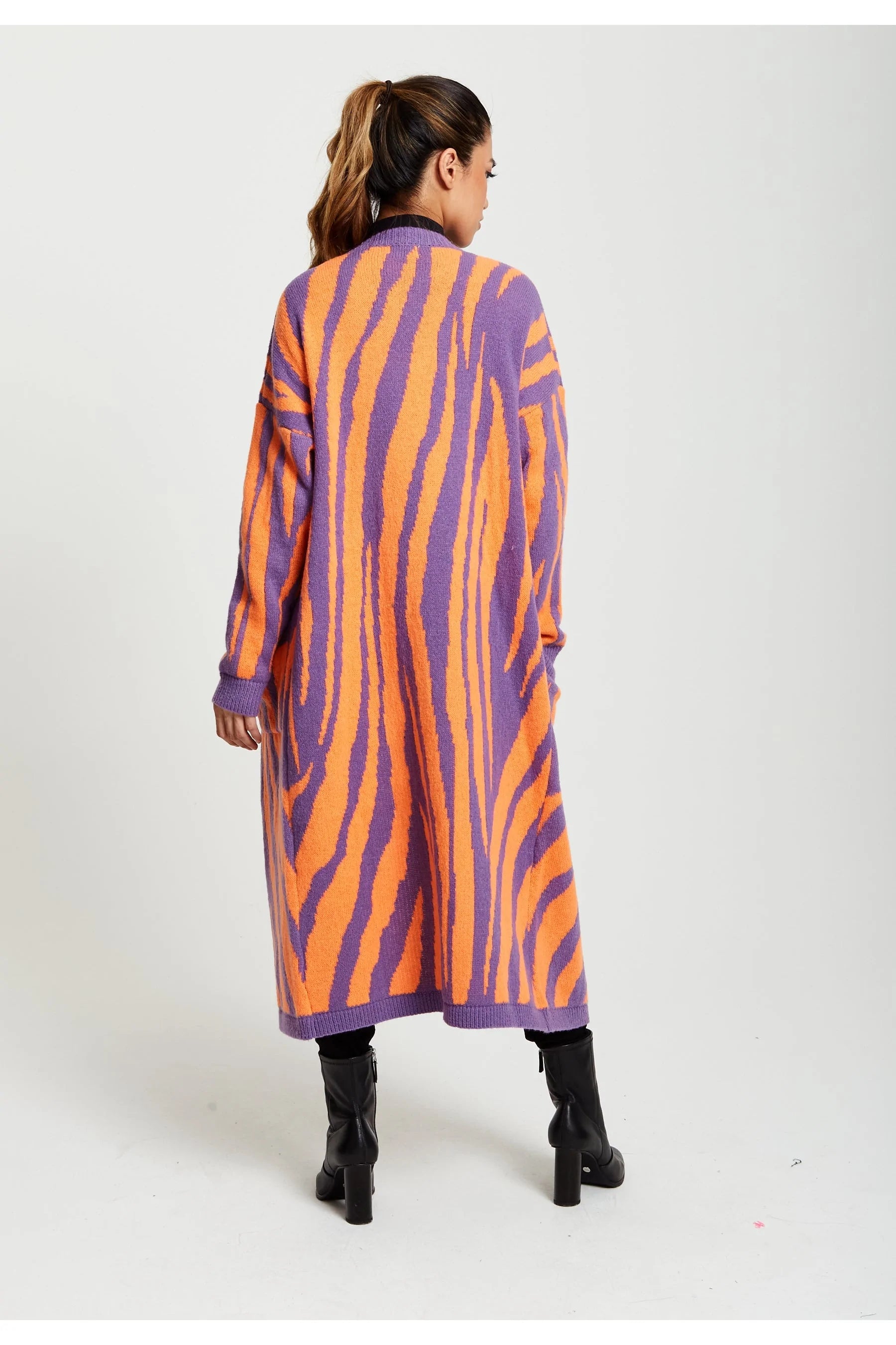 Liquorish Longline Cardigan Zebra Pattern