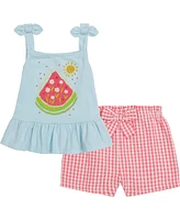 Macy's Kids Headquarters Toddler Girls Flounce-Hem Tank and Checkered French Terry Shorts, 2 piece set