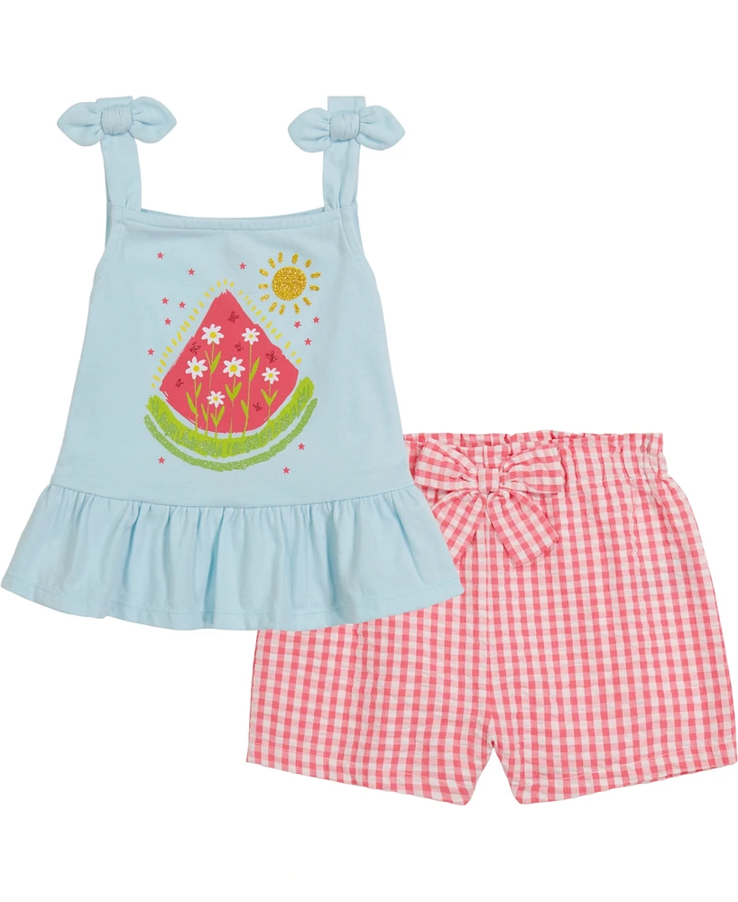 Macy's Kids Headquarters Toddler Girls Flounce-Hem Tank and Checkered French Terry Shorts, 2 piece set