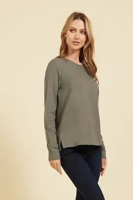 Majestic French Terry Semi-Relaxed Long Sleeve Crew in Graphite