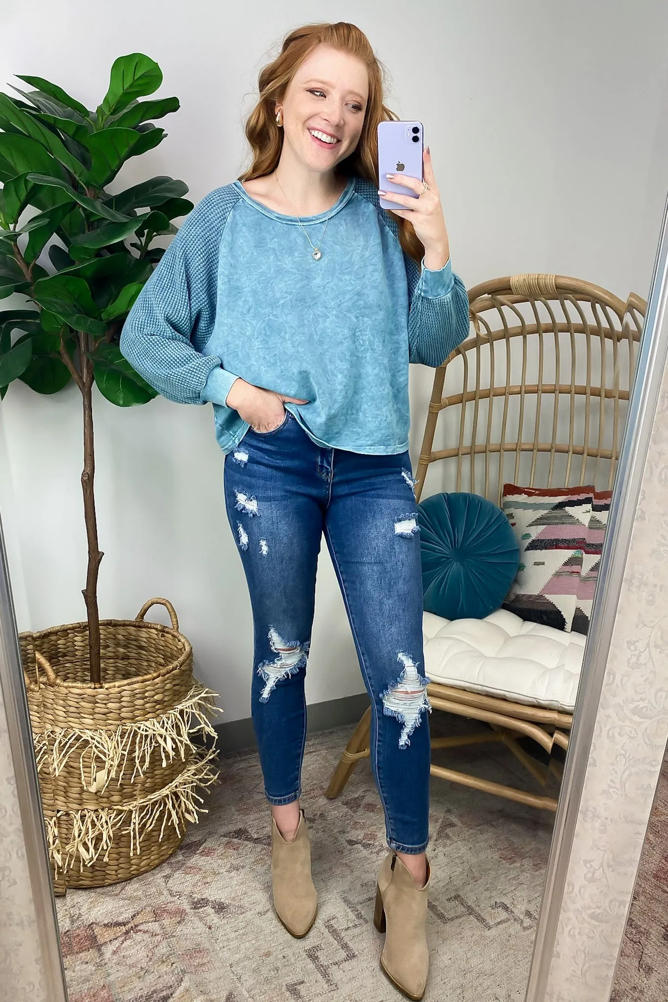 McEntire Mineral Washed French Terry Contrast Top - FINAL SALE