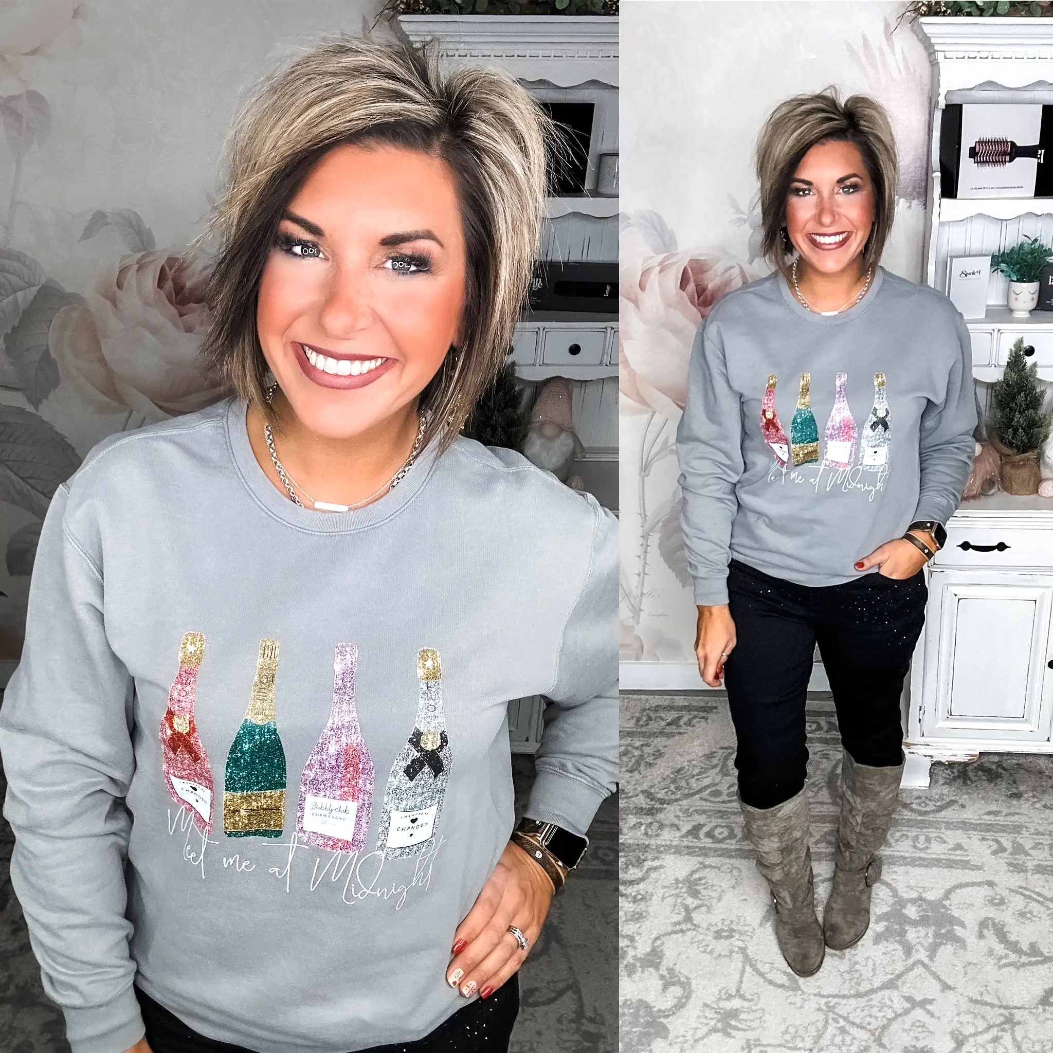 Meet Me At Midnight Faux Glitter Sweatshirt