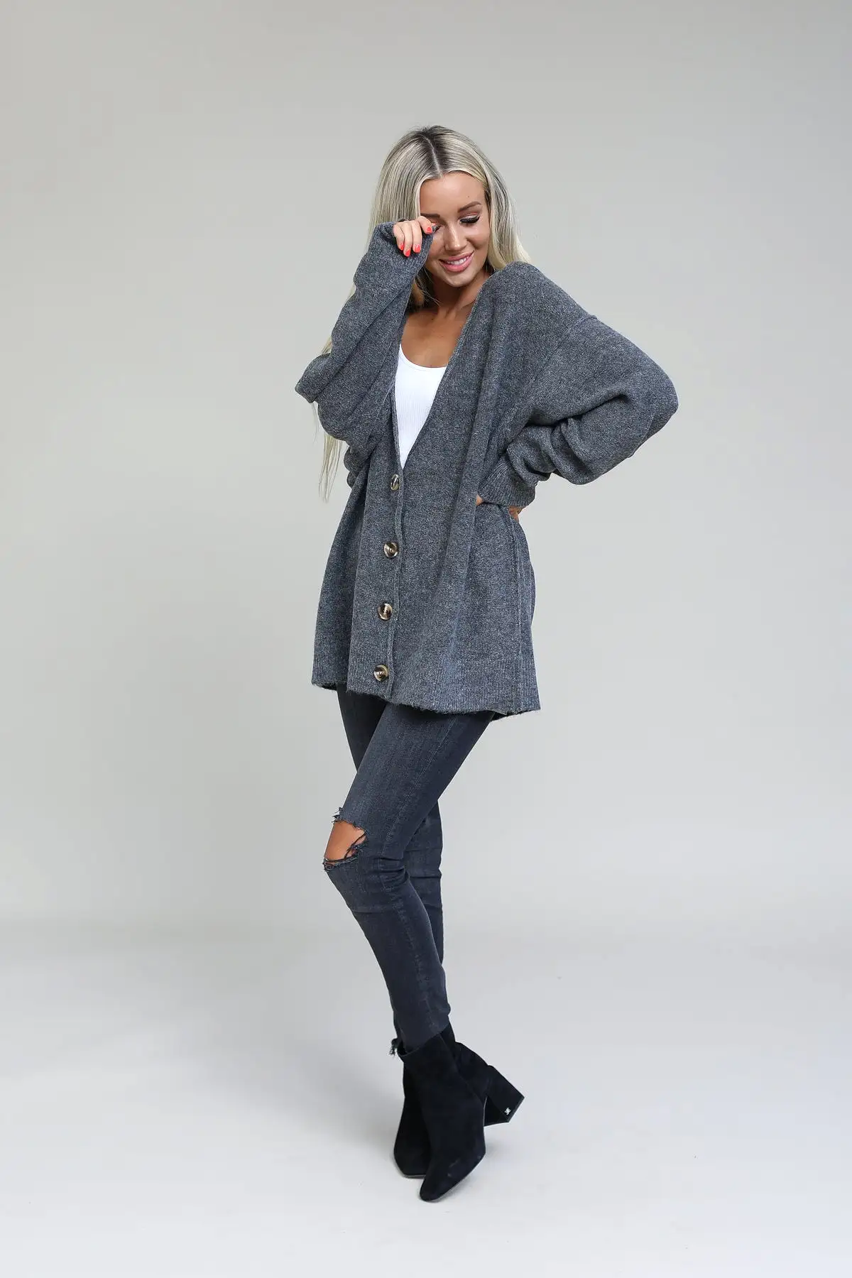 Melange Button Down Cardigan