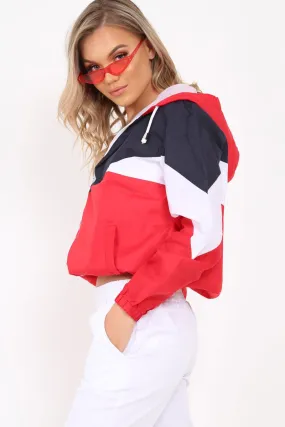 Navy And Red Lightweight Hooded Zip Front Jacket - Brodi