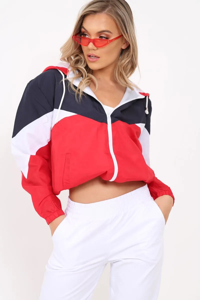 Navy And Red Lightweight Hooded Zip Front Jacket - Brodi