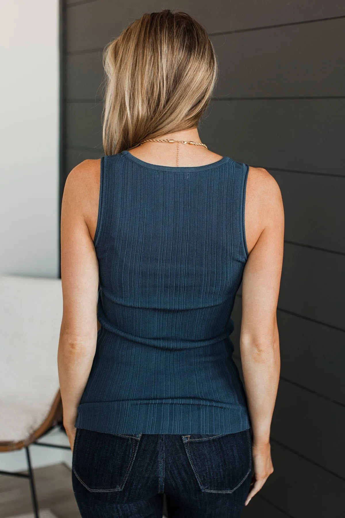 Never Say Goodbye Ribbed Tank Top- Dark Navy