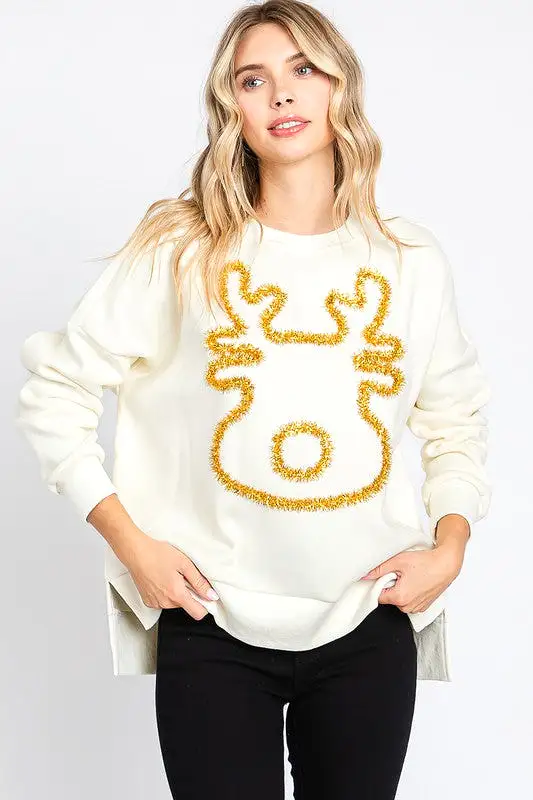 On Dasher, On Dancer Tinsel Pullover Sweatshirt