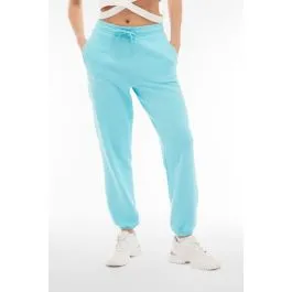 Pantaloni in french terry con stampa sul fianco donna Azzurro