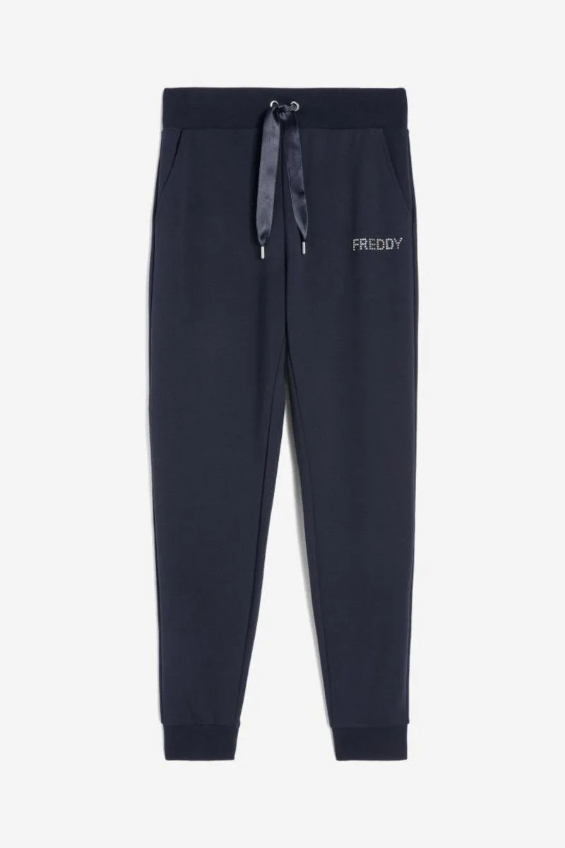 Pantaloni in french terry modal con fondo a polsino donna Blu