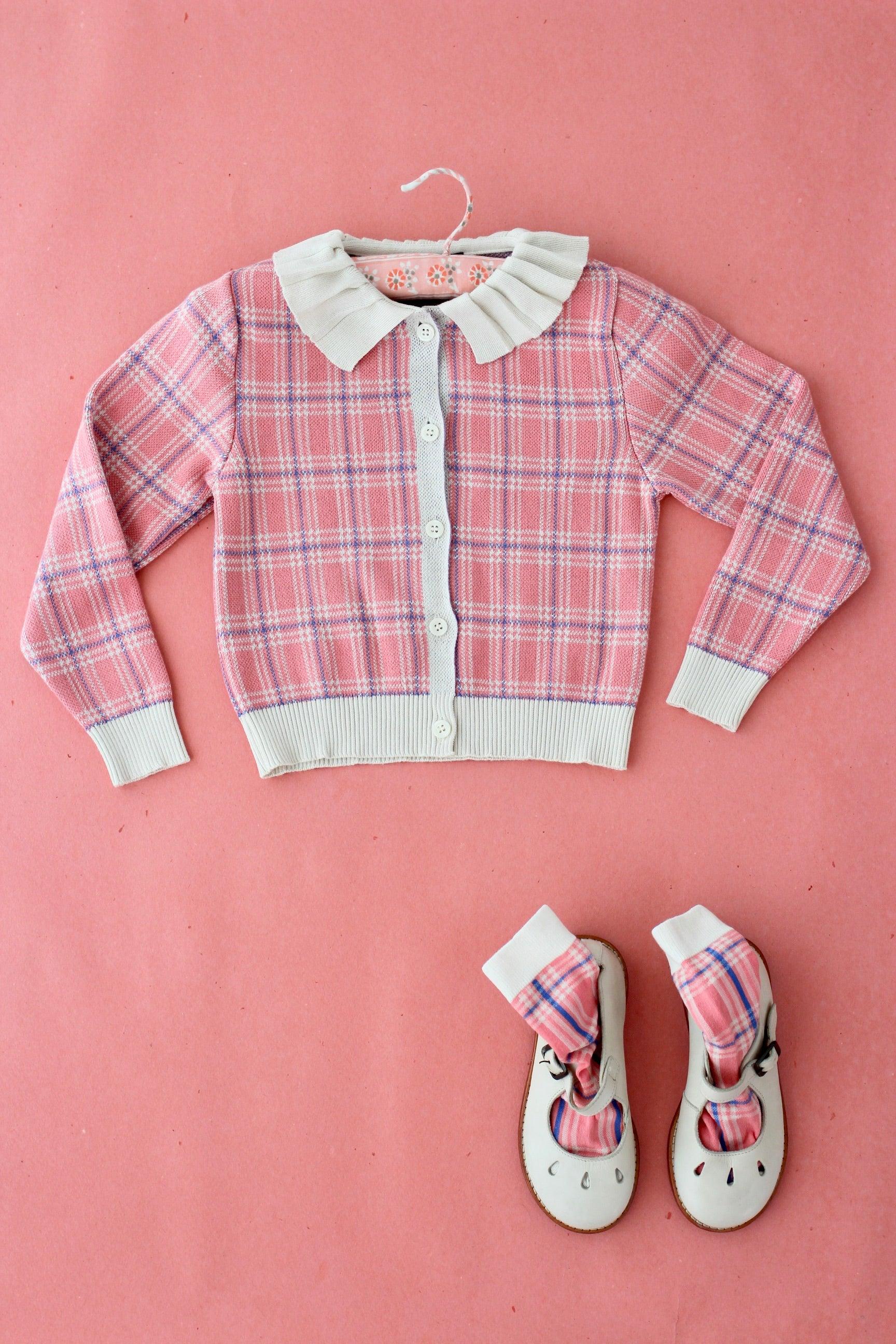 Pink check cardigan