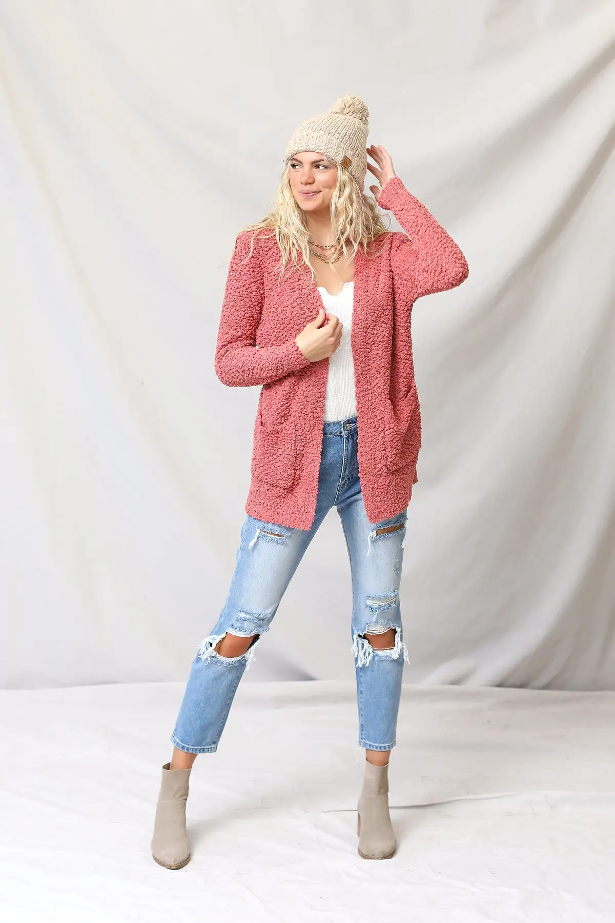 Popcorn Cardigan With Pockets