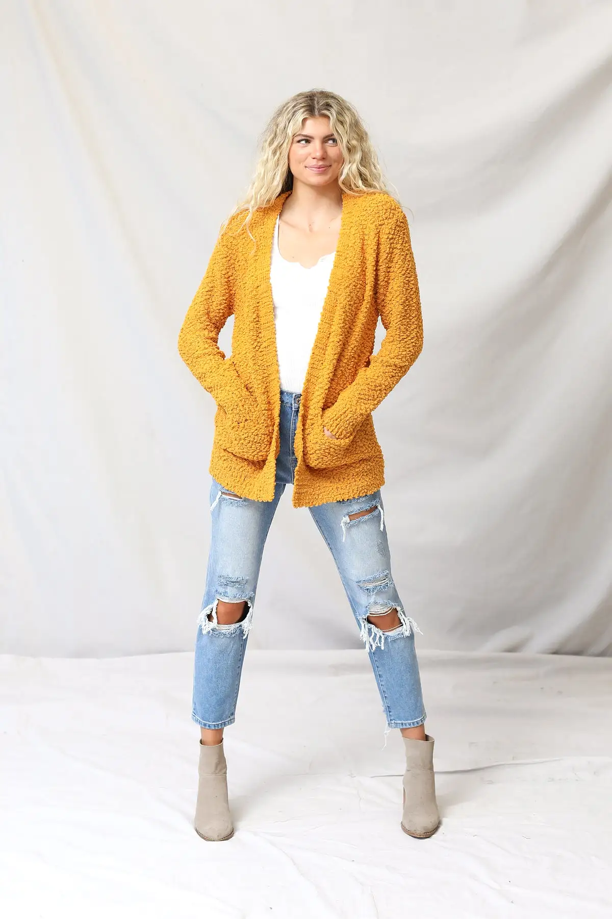 Popcorn Cardigan With Pockets