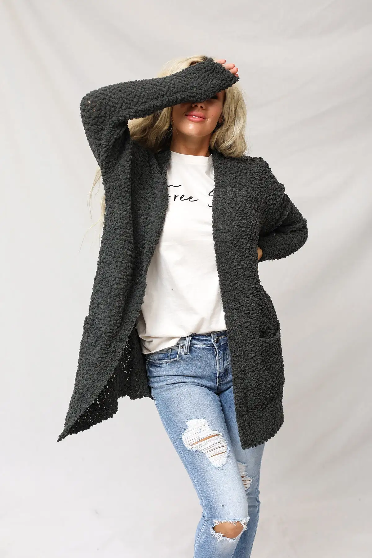 Popcorn Cardigan With Pockets