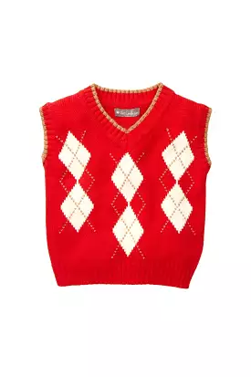 Red Argyle Knit Vest