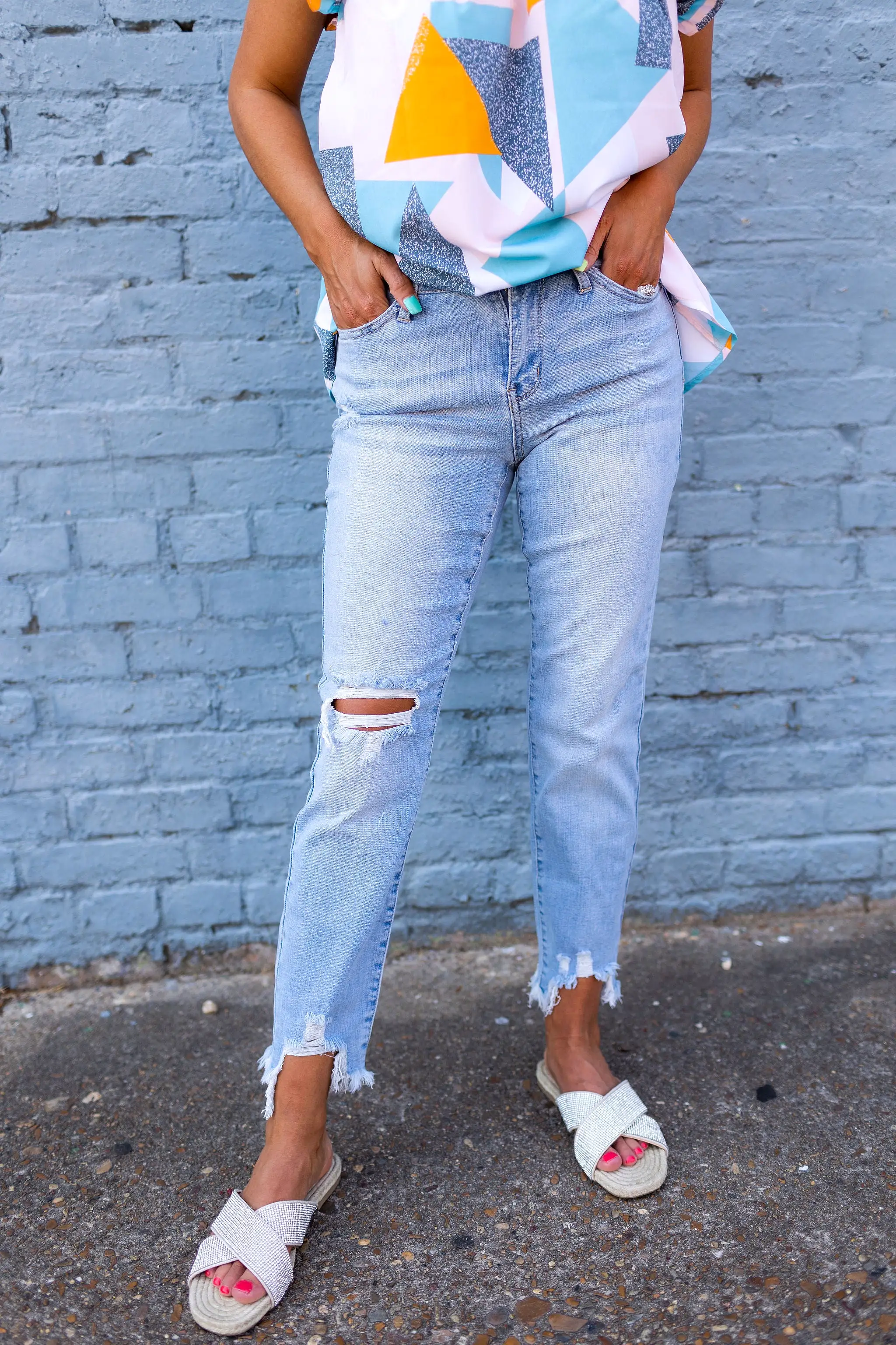 Sarah Judy Blue Mid Rise Boyfriend Jeans