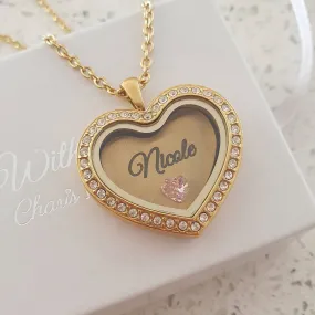 SET1 - Personalized Name & Birthstone Gold Heart Floating Locket