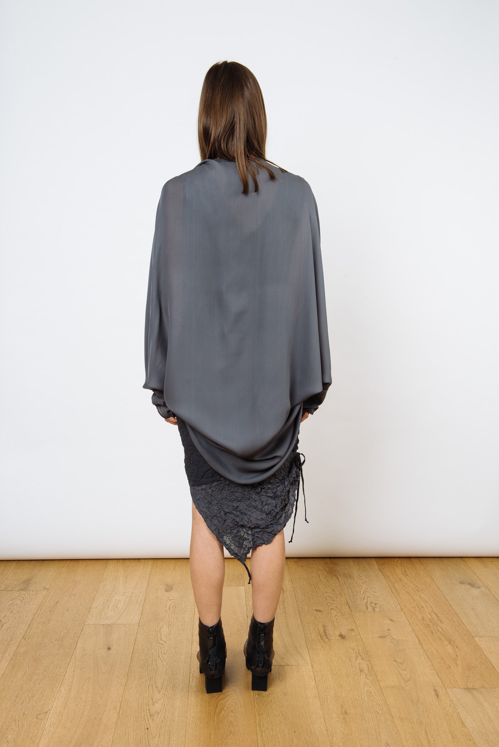 Sheer Silk Cocoon Cardigan Wrap | Pewter