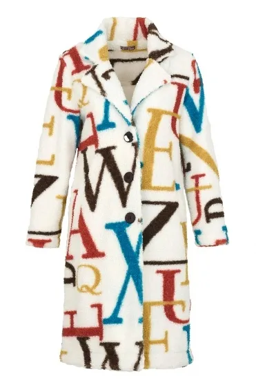 Sherpa Fleece Alphabet Print Coat - Multi - 73880