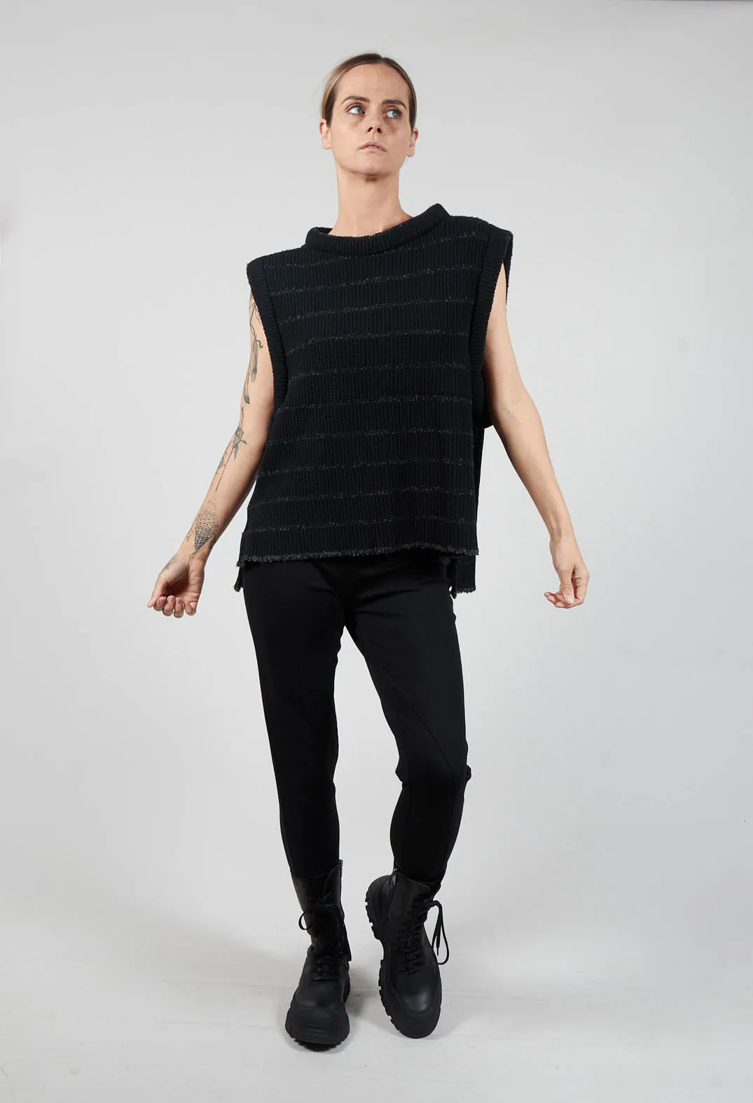 Slipover Vest Jumper in Black and Anthra