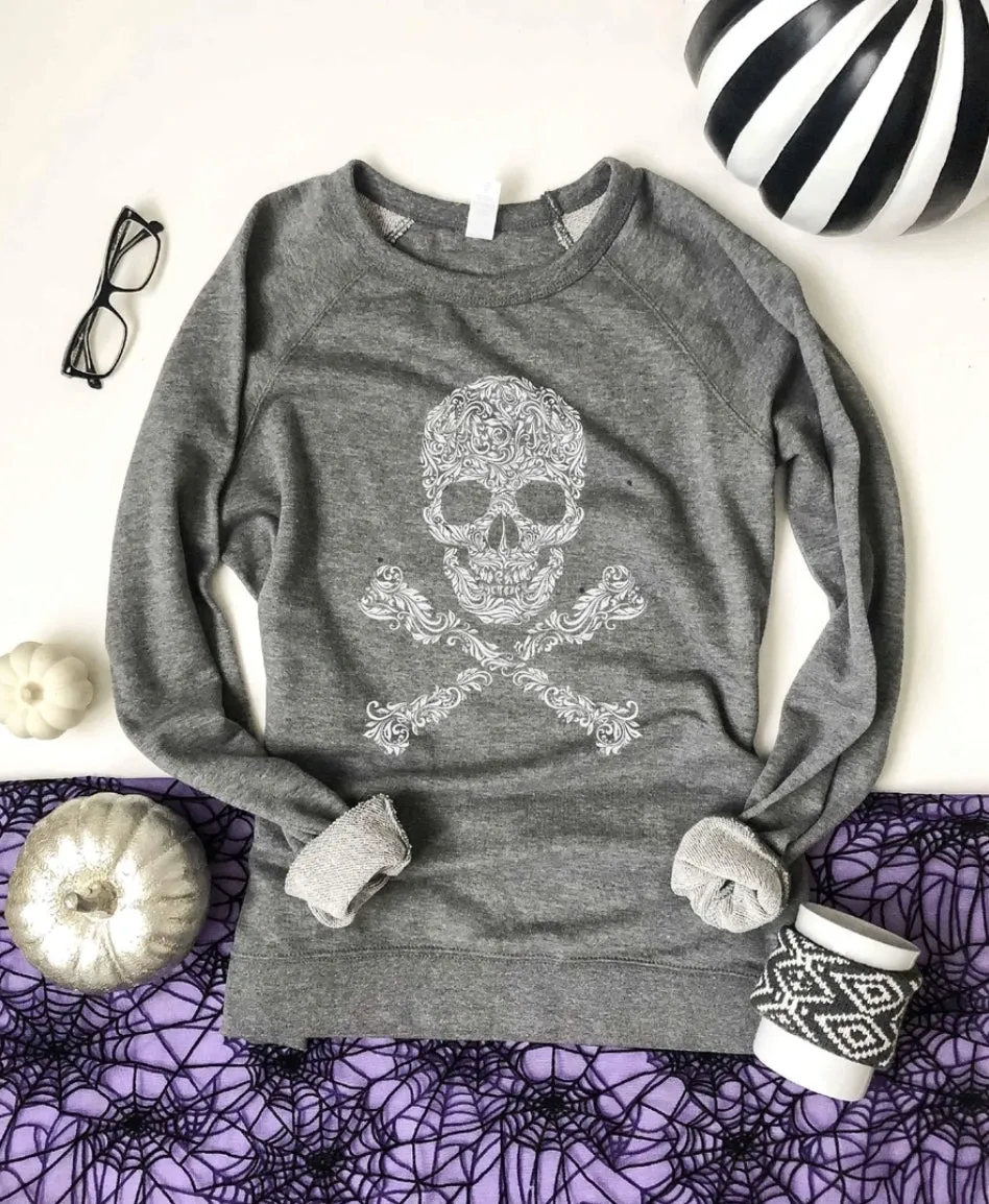 Sugar Skull French Crewneck Terry Raglan Sweatshirt