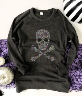 Sugar Skull French Crewneck Terry Raglan Sweatshirt