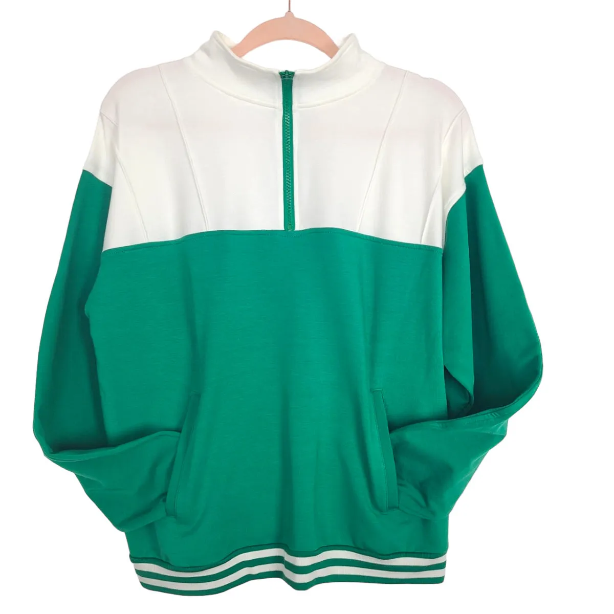 Summersalt White and Green French Terry Quarter Zip Pullover- Size L (we have matching pants)