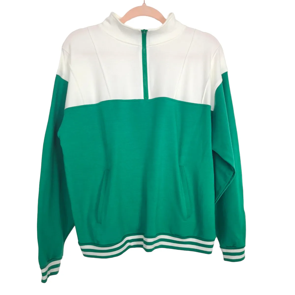 Summersalt White and Green French Terry Quarter Zip Pullover- Size L (we have matching pants)