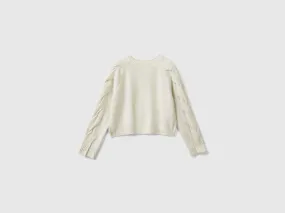 Sweater with recycled fabric and sequins - Creamy White | Benetton