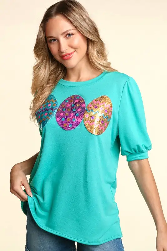 The Good Egg Sequin Puff Sleeve Top