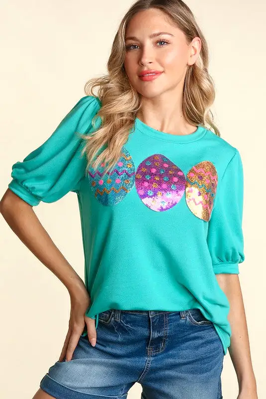 The Good Egg Sequin Puff Sleeve Top