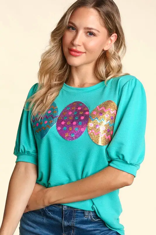 The Good Egg Sequin Puff Sleeve Top