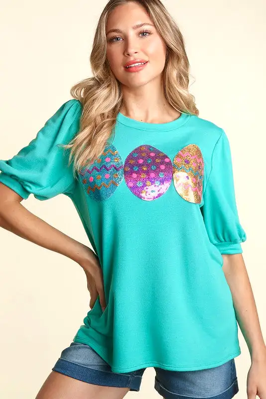 The Good Egg Sequin Puff Sleeve Top