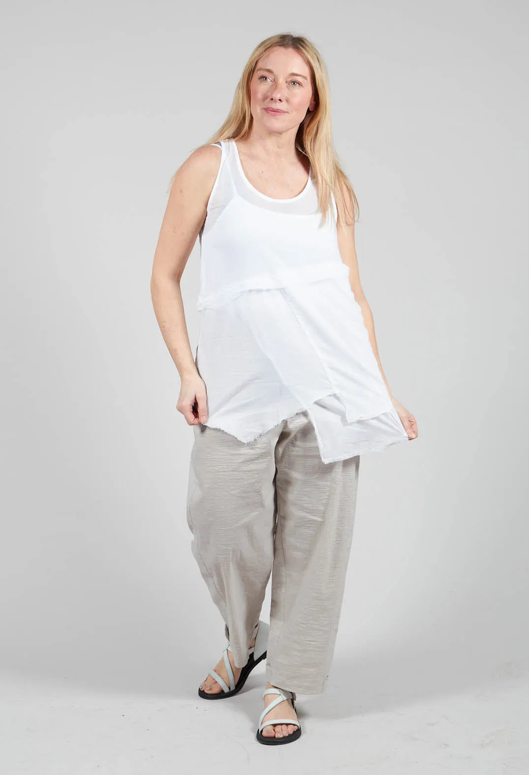 Vest Top with Raw Edges in White