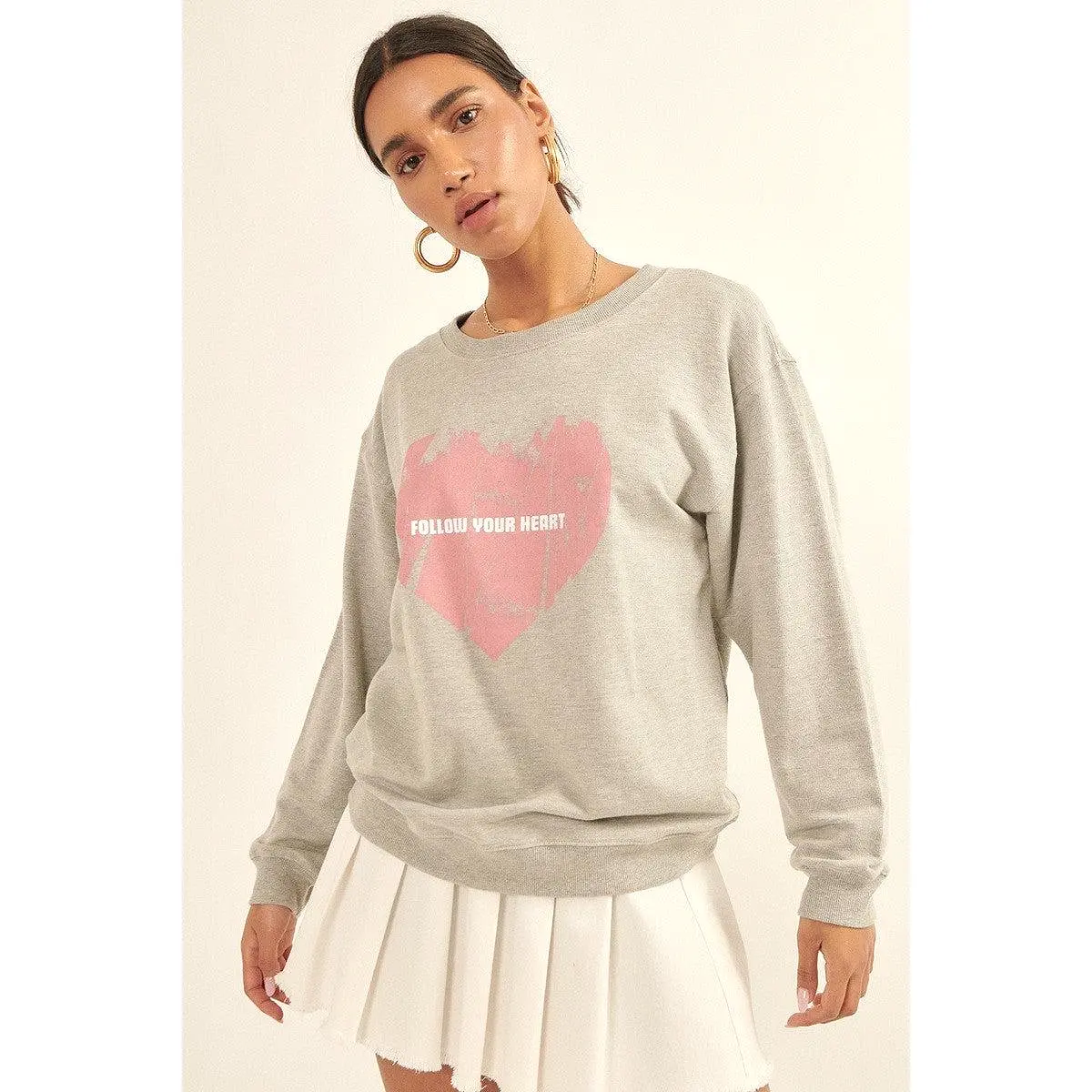 Vintage-style Heart Graphic Print French Terry Knit Sweatshirt