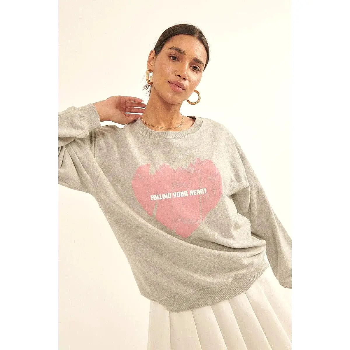 Vintage-style Heart Graphic Print French Terry Knit Sweatshirt