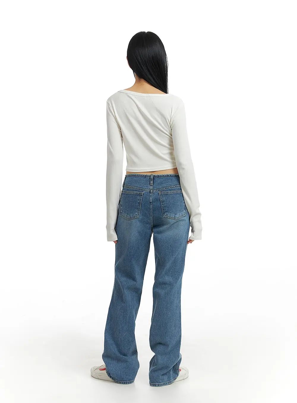 Waist Distressed Flared Jeans IM414