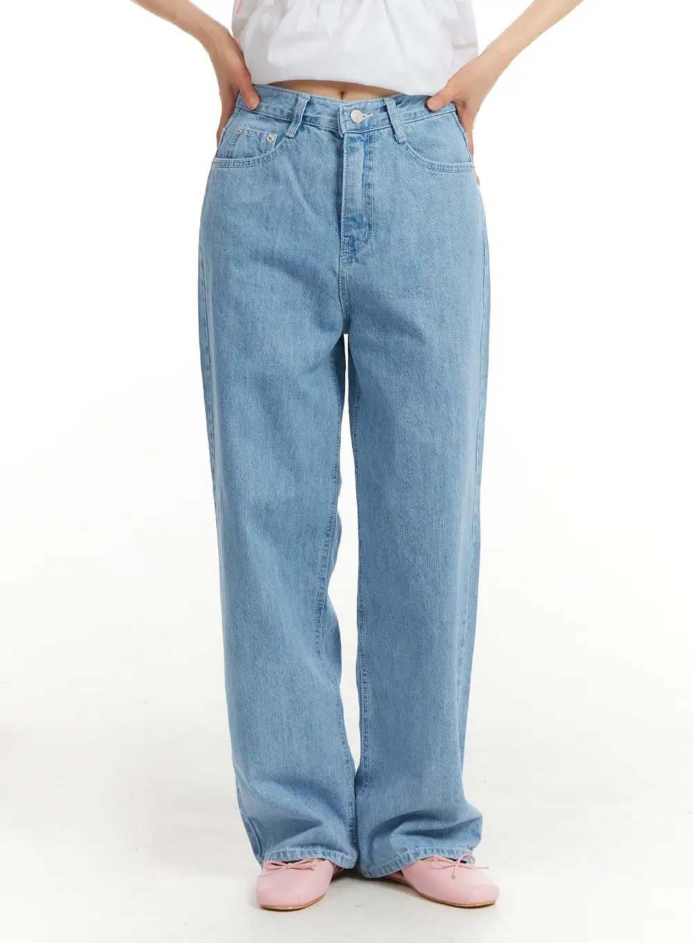 Washed Cotton Baggy Jeans OM406