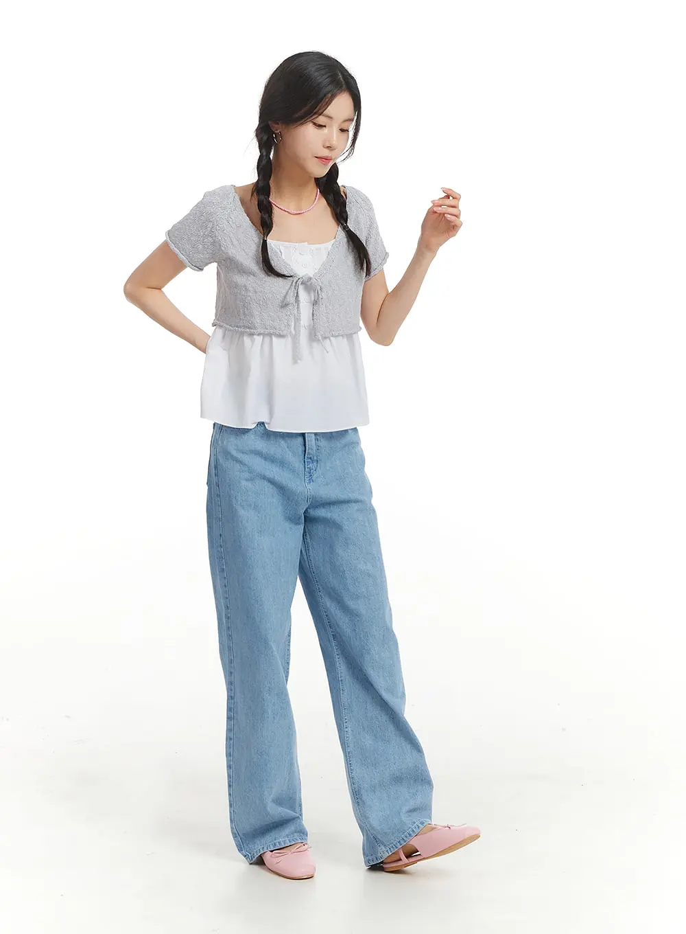 Washed Cotton Baggy Jeans OM406