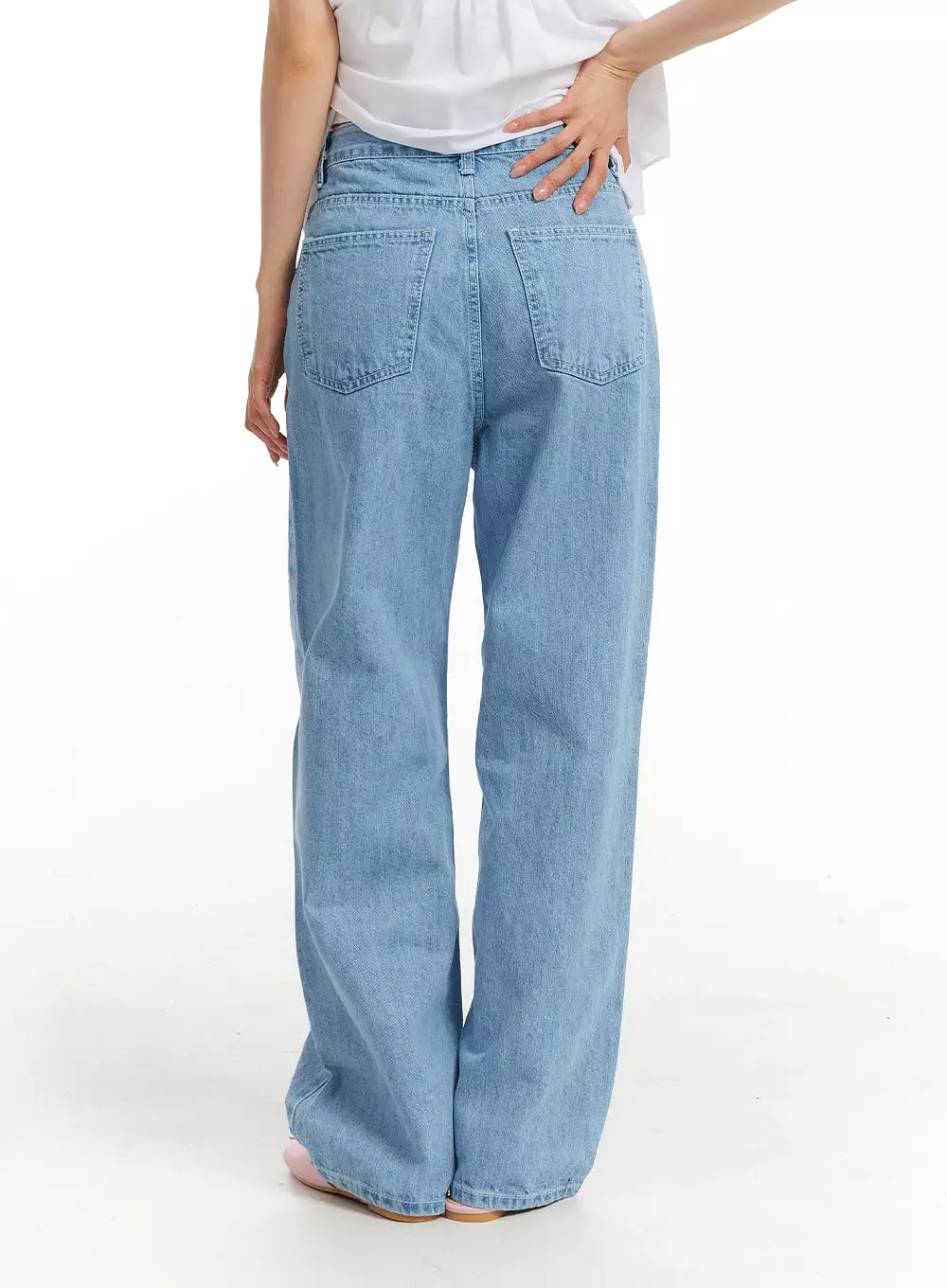 Washed Cotton Baggy Jeans OM406