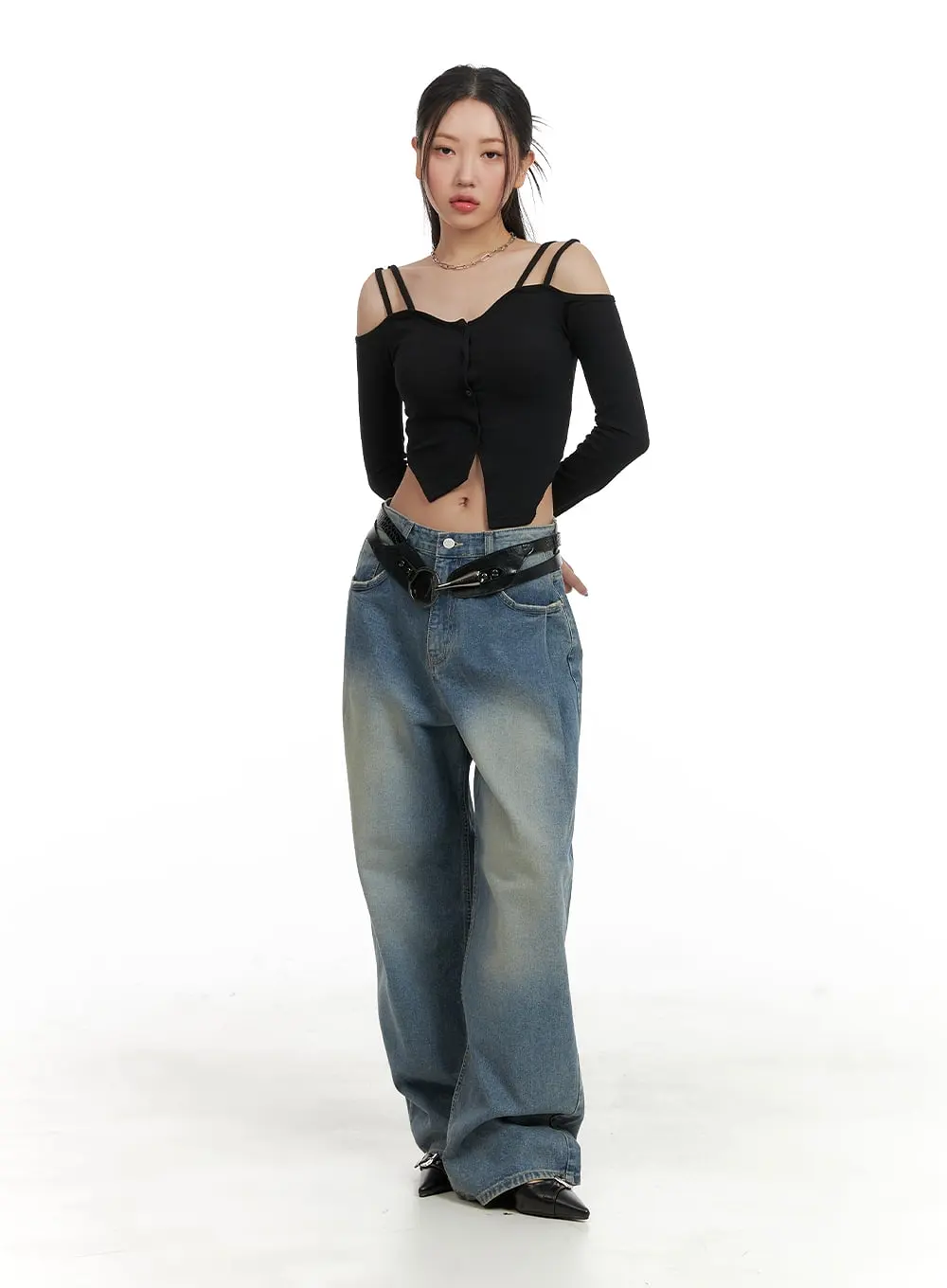 Washed Out Wide Fit Baggy Jeans CA416