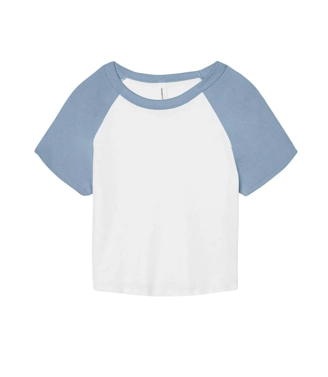 Womens/ladies micro-rib raglan crop top white/baby blue Bella + Canvas