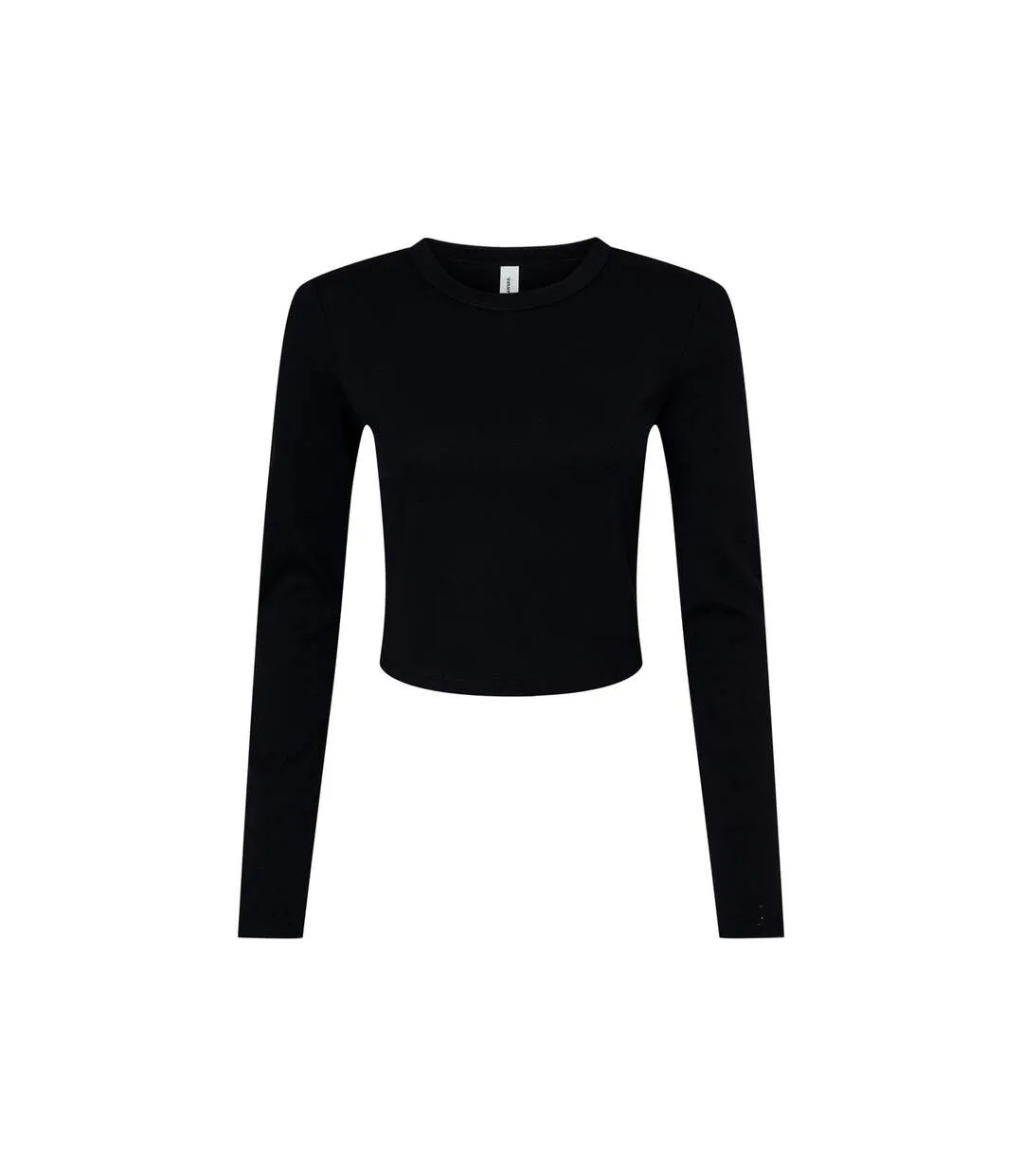 Womens/ladies plain micro-rib long-sleeved crop top solid black Bella + Canvas