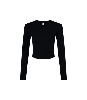 Womens/ladies plain micro-rib long-sleeved crop top solid black Bella + Canvas