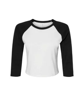 Womens/ladies raglan 3/4 sleeve crop t-shirt white/black Bella + Canvas